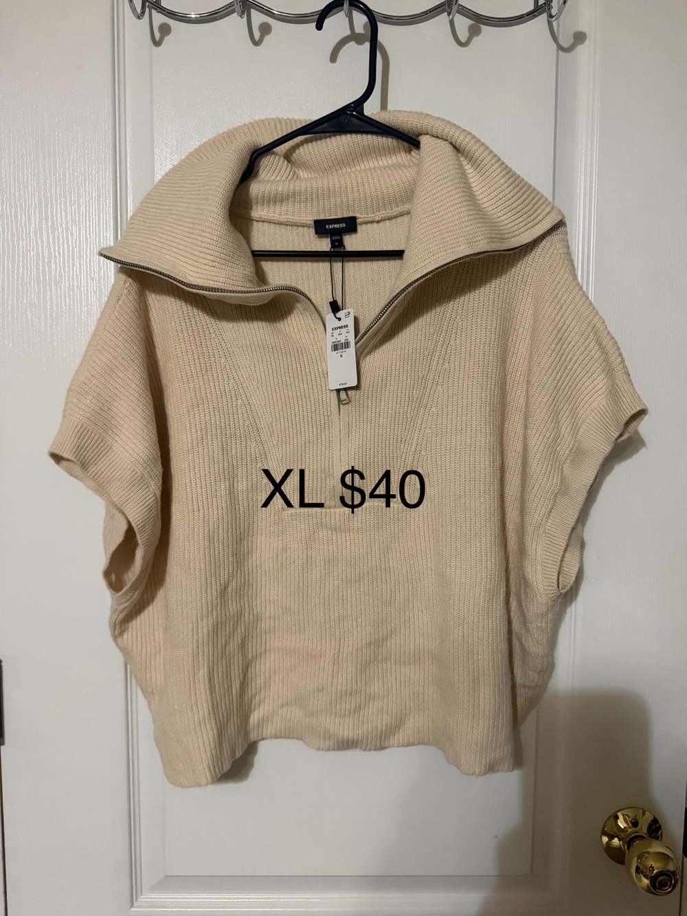 Express Cream Ribbed Cowl Half-Zip Sweater - XL